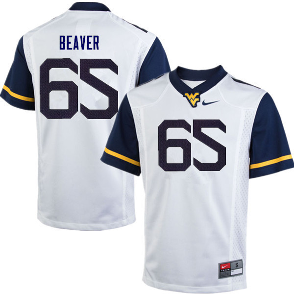 Men #65 Donavan Beaver West Virginia Mountaineers College Football Jerseys Sale-White - Click Image to Close